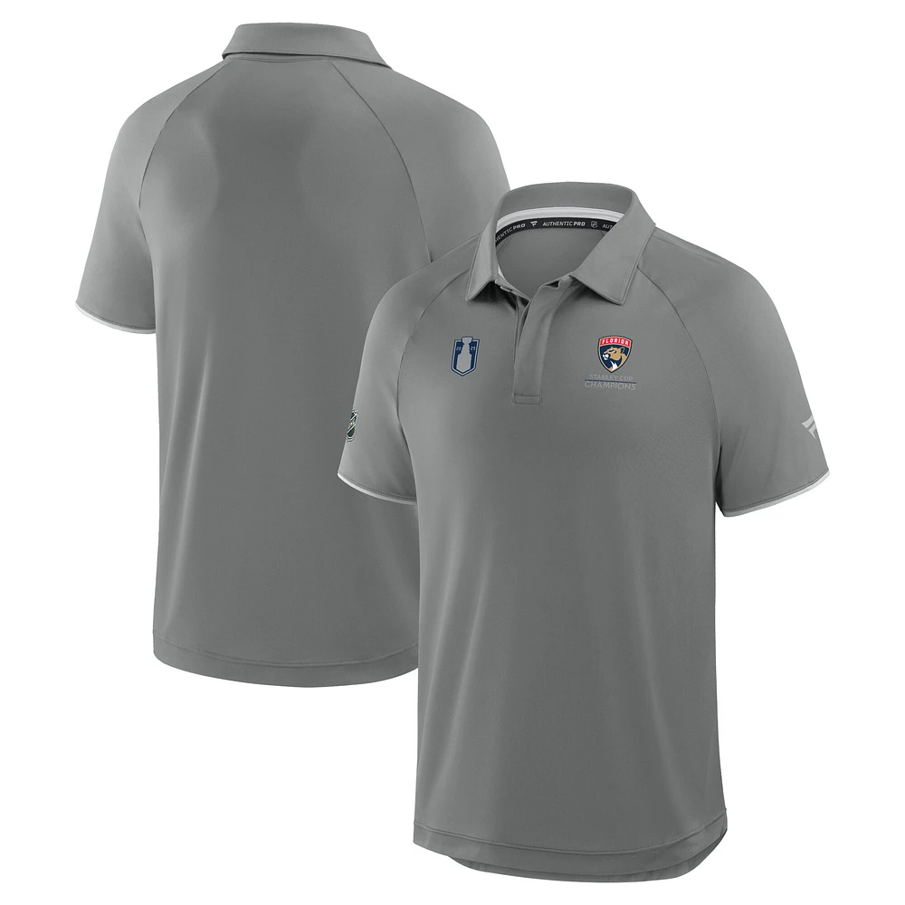 Men's Fanatics Gray Florida Panthers 2025 Stanley Cup Champions Authentic Pro Polo