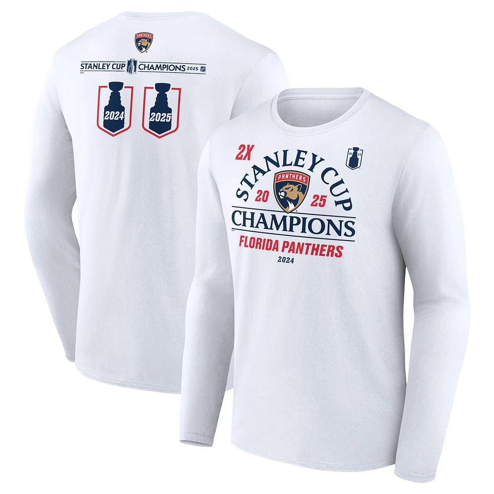 Men's Fanatics White Florida Panthers Two-Time Stanley Cup Champions Top Line Long Sleeve T-Shirt