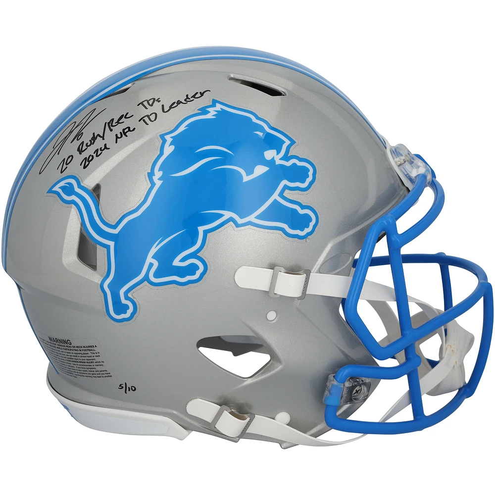 Jahmyr Gibbs Detroit Lions Autographed Riddell Speed Authentic Helmet with Multiple Inscriptions - Limited Edition of 10