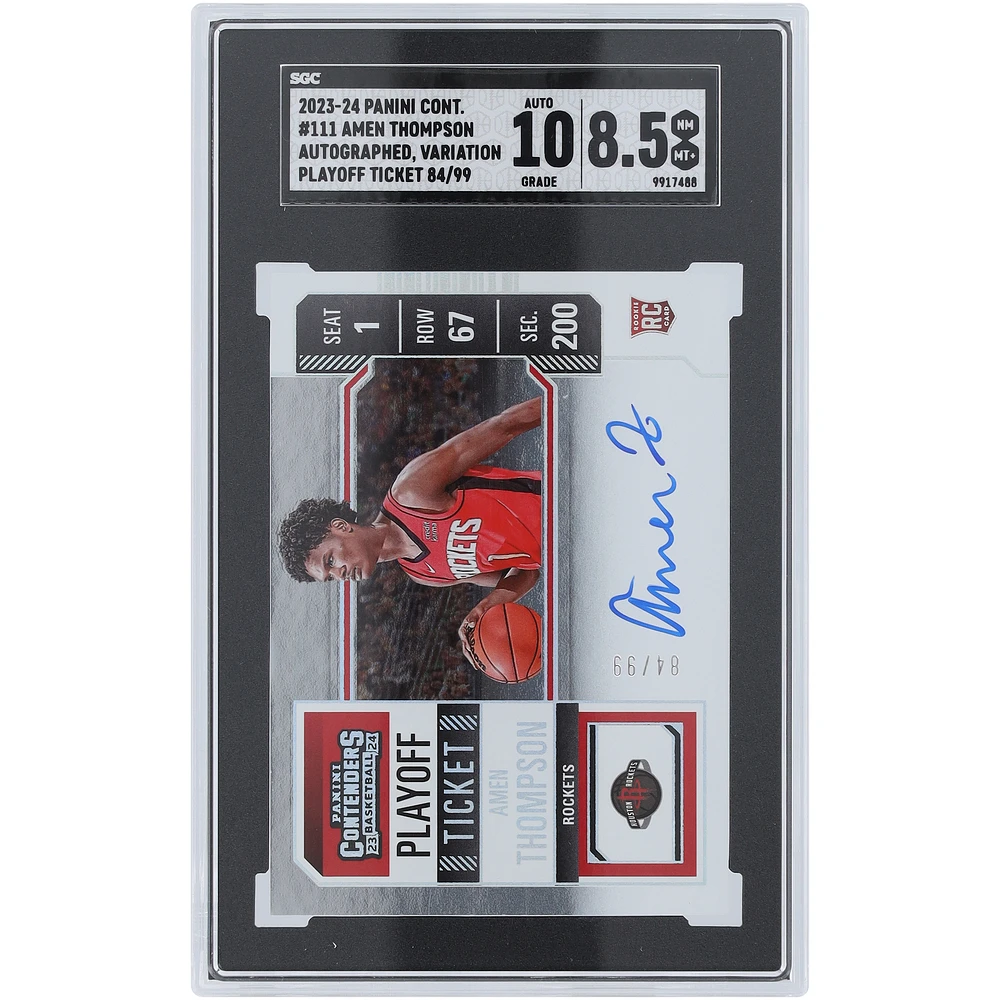 Amen Thompson Houston Rockets Autographed 2023-24 Panini Contenders Playoff Ticket #111 #84/99 SGC Authenticated 8.5/10 Rookie Card