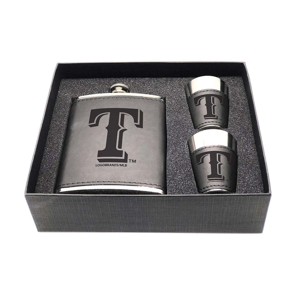 Texas Rangers Three-Piece Leather Flask & Shot Glass Set