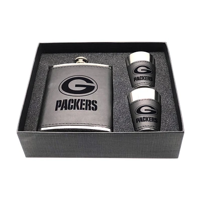 Green Bay Packers Three-Piece Leather Flask & Shot Glass Set