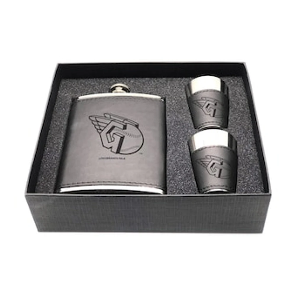 Cleveland Guardians Three-Piece Leather Flask & Shot Glass Set
