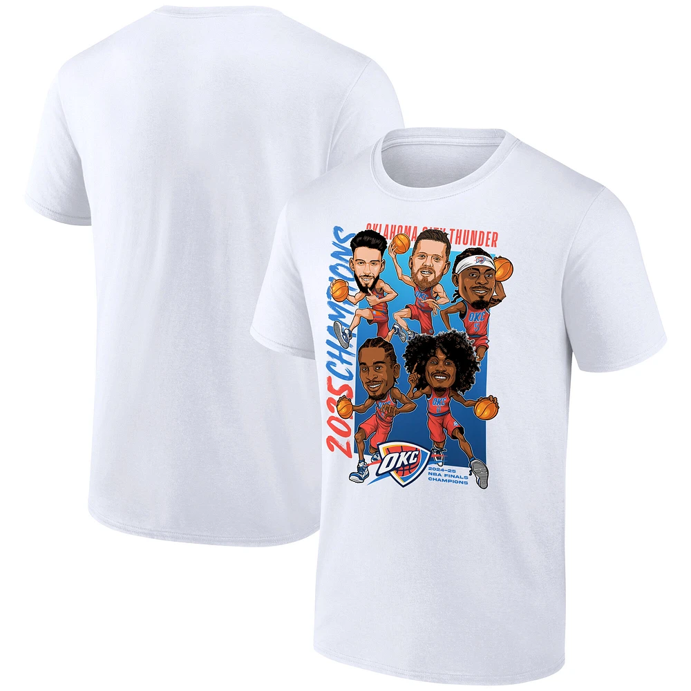 Men's Fanatics White Oklahoma City Thunder 2025 NBA Finals Champions Caricature Full Court T-Shirt