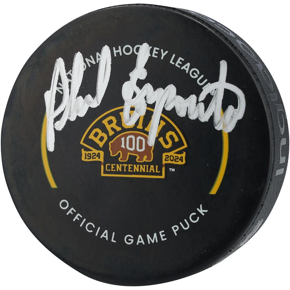 Phil Esposito Boston Bruins Autographed 100th Anniversary Official Game Puck