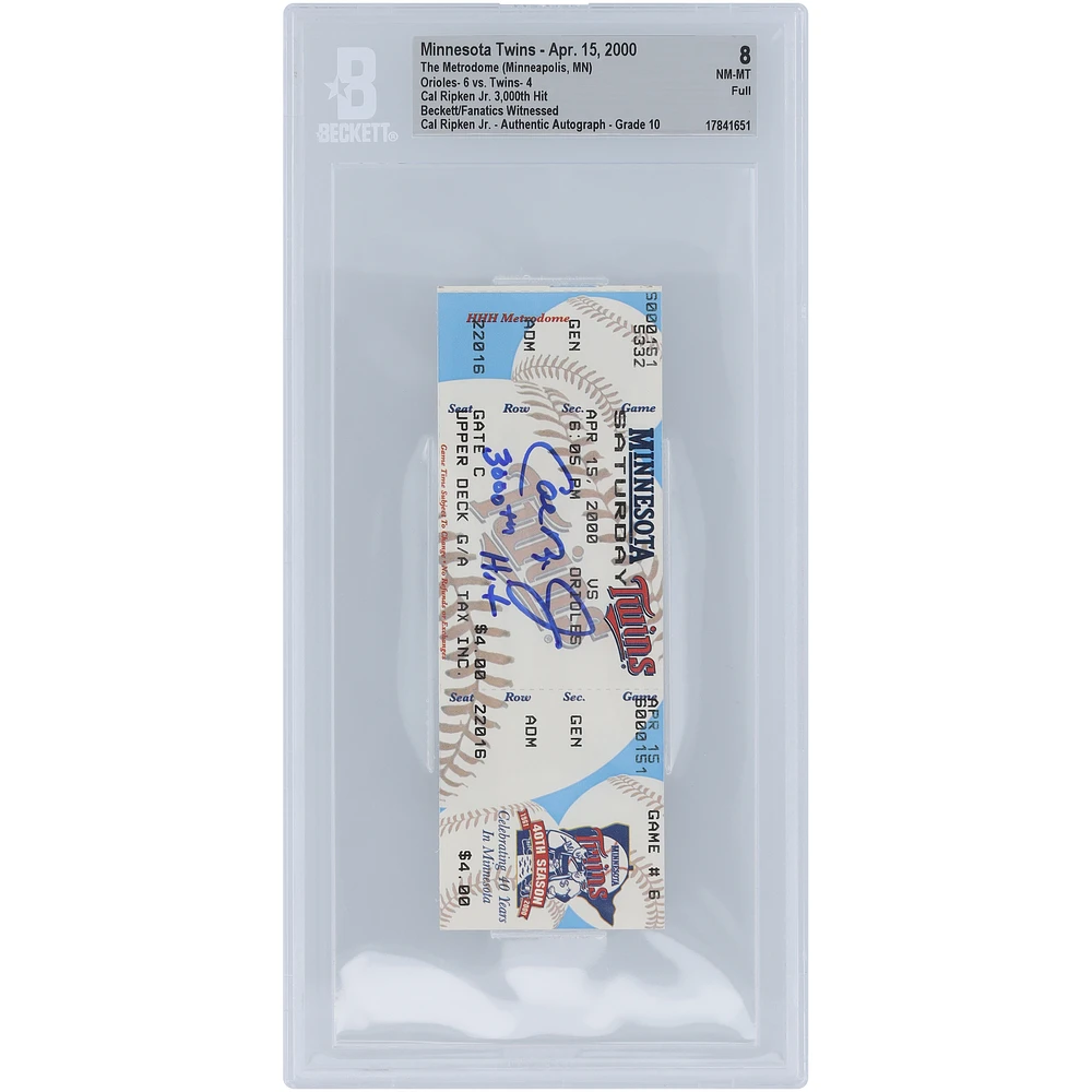 Cal Ripken Jr. Baltimore Orioles Autographed 3,000 Hit Beckett Fanatics Witnessed Authenticated /10 Ticket from April 15