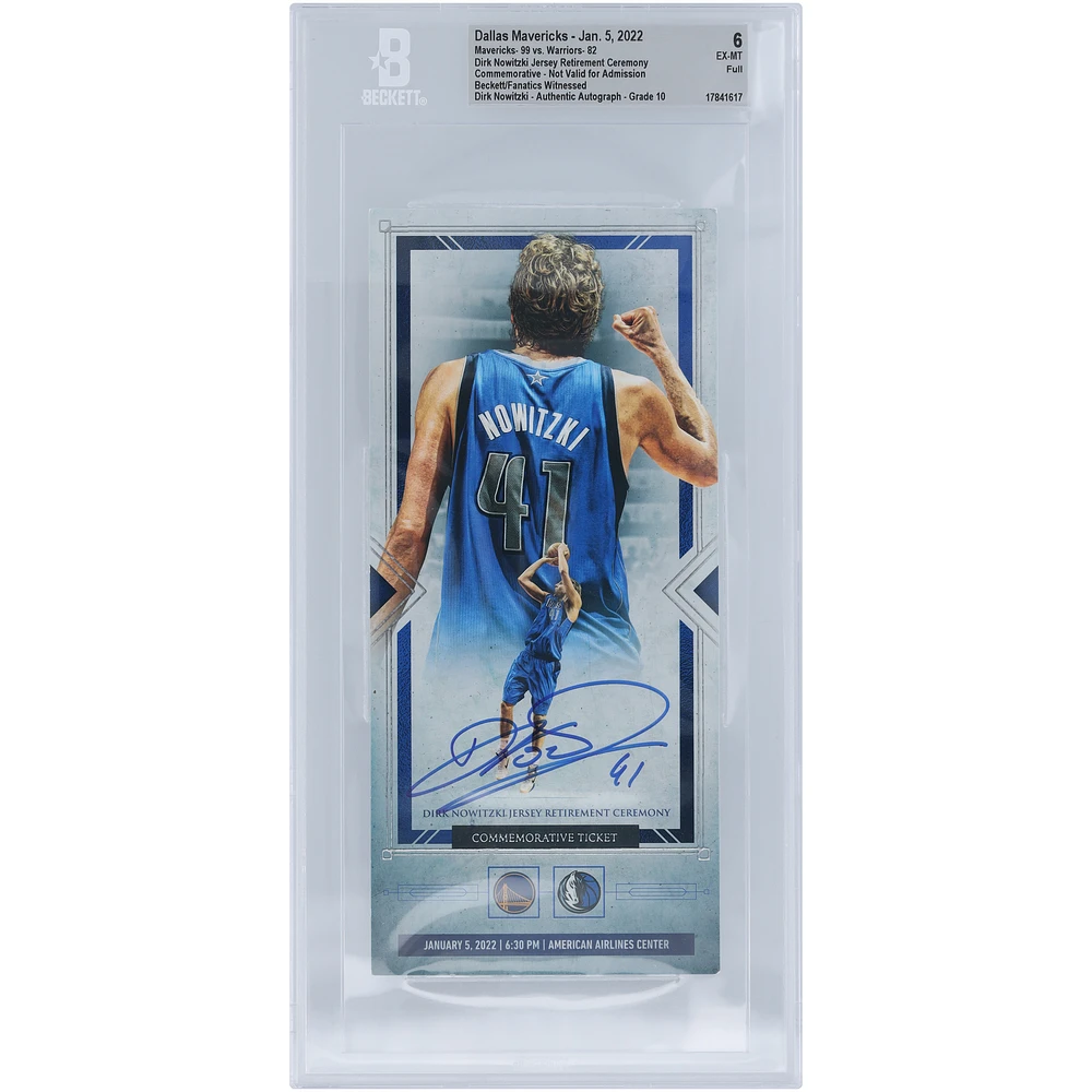 Dirk Nowitzki Dallas Mavericks Jersey Retirement Ceremony Commemorative Ticket Beckett Fanatics Witnessed Authenticated /10 Ticket from January 5