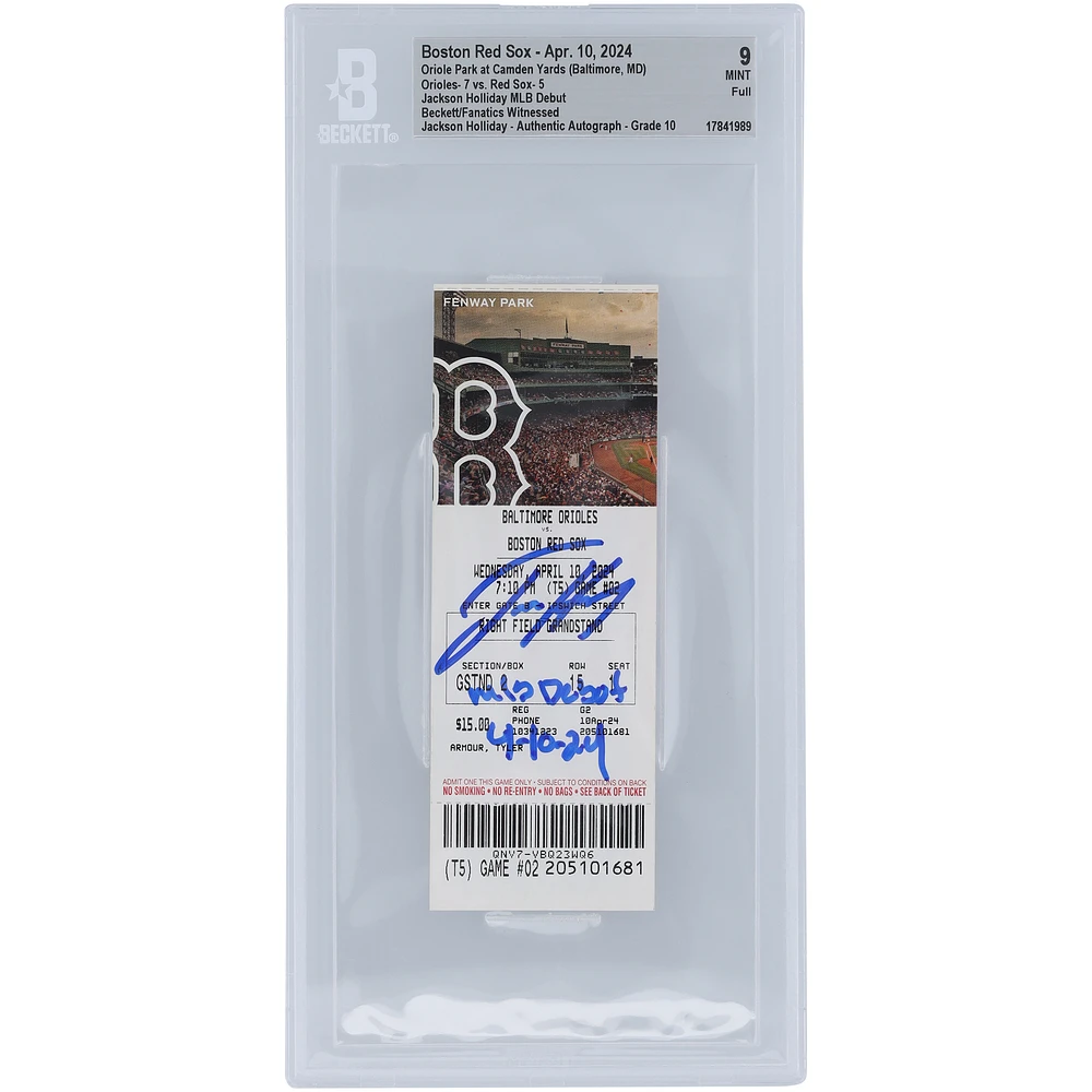 Jackson Holliday Baltimore Orioles MLB Debut Beckett Fanatics Witnessed Authenticated /10 Ticket from April 10