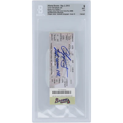 Chipper Jones Atlanta Braves Autographed Final Career HR #468 Beckett Fanatics Witnessed Authenticated 9/10 Ticket from September 2, 2012 with "Last Career HR" Inscription