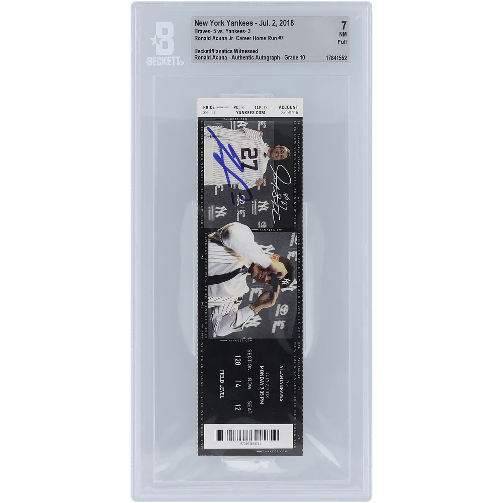 Ronald Acuña Jr. Atlanta Braves Career Home Run #7 Beckett Fanatics Witnessed Authenticated /10 Ticket from July 2