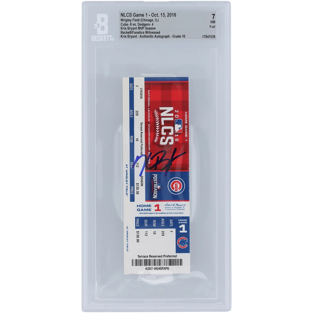 Kris Bryant Chicago Cubs NLCS Game 1 Beckett Fanatics Witnessed Authenticated /10 Ticket from October 15