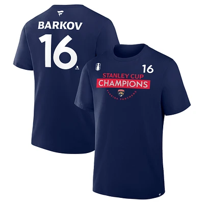Men's Fanatics Aleksander Barkov Navy Florida Panthers 2025 Stanley Cup Champions Authentic Pro Name & Number T-Shirt