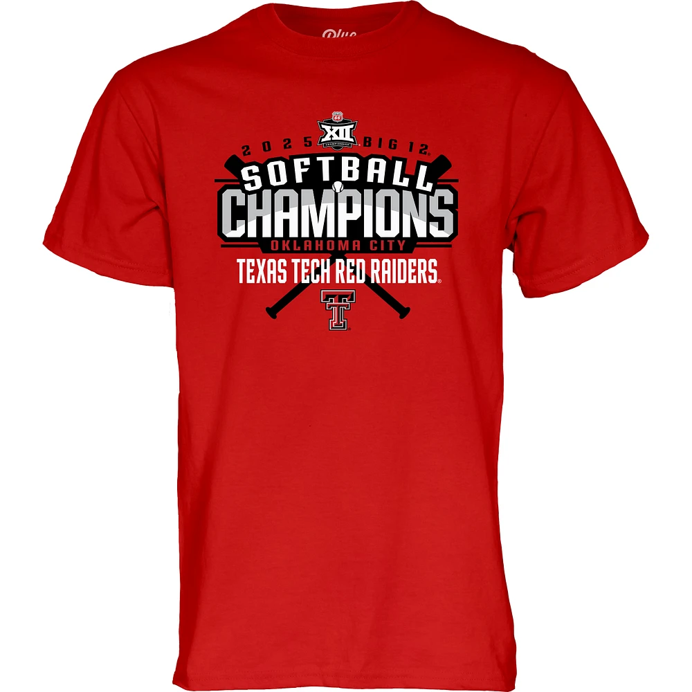 Men's Blue 84 Red Texas Tech Red Raiders 2025 Big 12 Softball Conference Tournament Champions Locker Room T-Shirt
