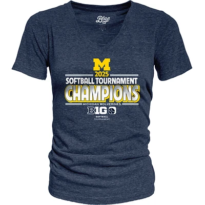 Women's Blue 84 Navy Michigan Wolverines 2025 Big Ten Softball Conference Tournament Champions Locker Room V-Neck T-Shirt