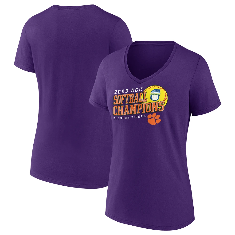 Women's Purple Clemson Tigers 2025 ACC Softball Conference Tournament Champions Next Batter V-Neck T-Shirt