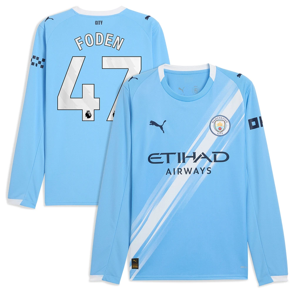 Men's Puma Phil Foden Sky Blue Manchester City 2025/26 Home Replica Long Sleeve Player Jersey