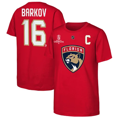 Youth Aleksander Barkov Red Florida Panthers 2025 Stanley Cup Champions Name & Number T-Shirt