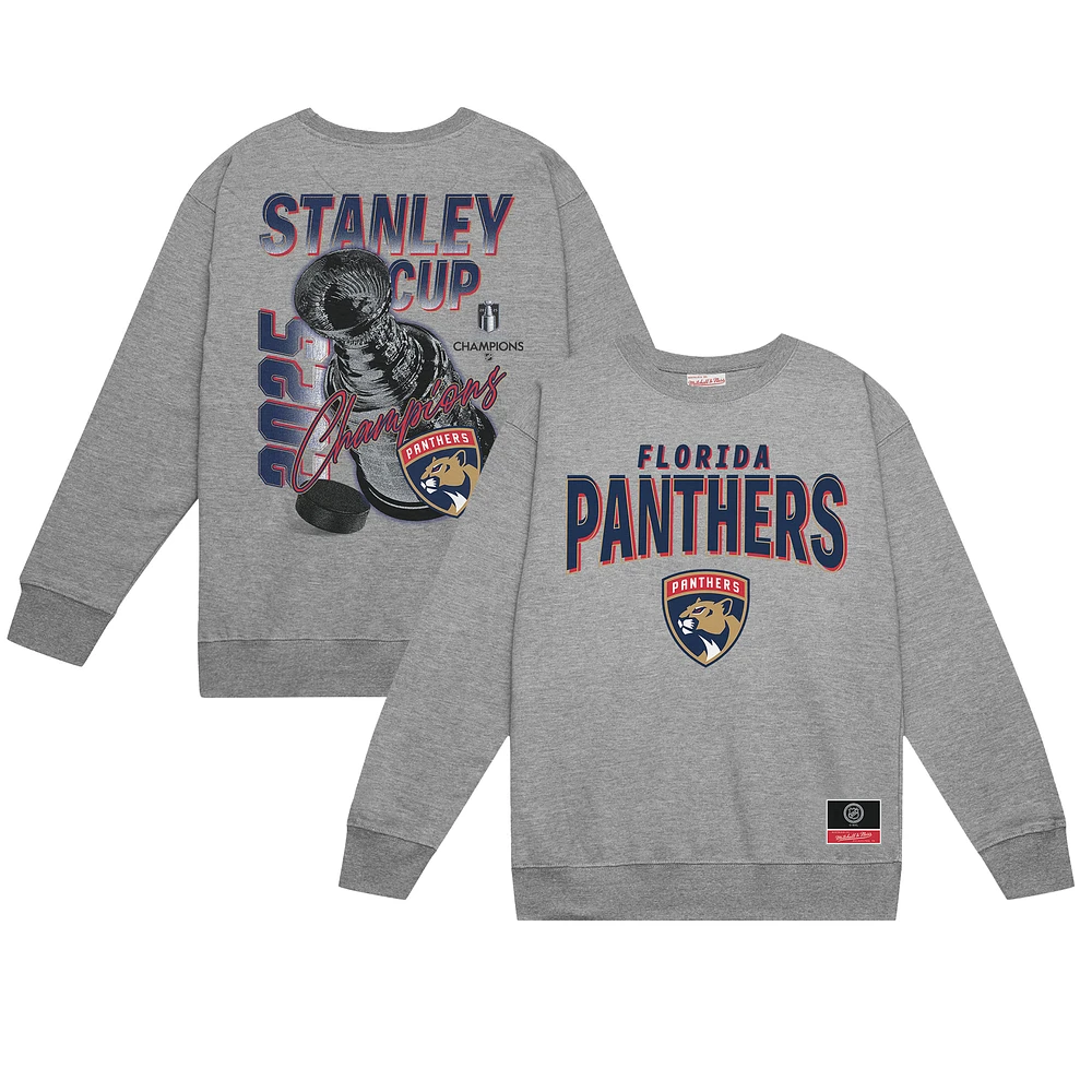 Men's Mitchell & Ness Heather Gray Florida Panthers 2025 Stanley Cup Champions Pullover Sweatshirt