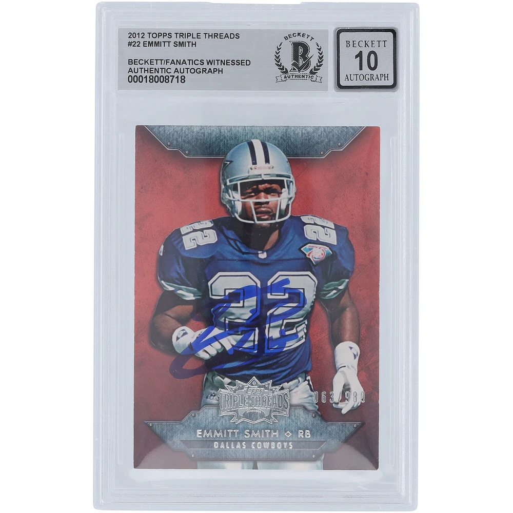 Emmitt Smith Dallas Cowboys Autographed 2012 Topps Triple Threads #22 #/989 Beckett Fanatics Witnessed Authenticated 10 Card