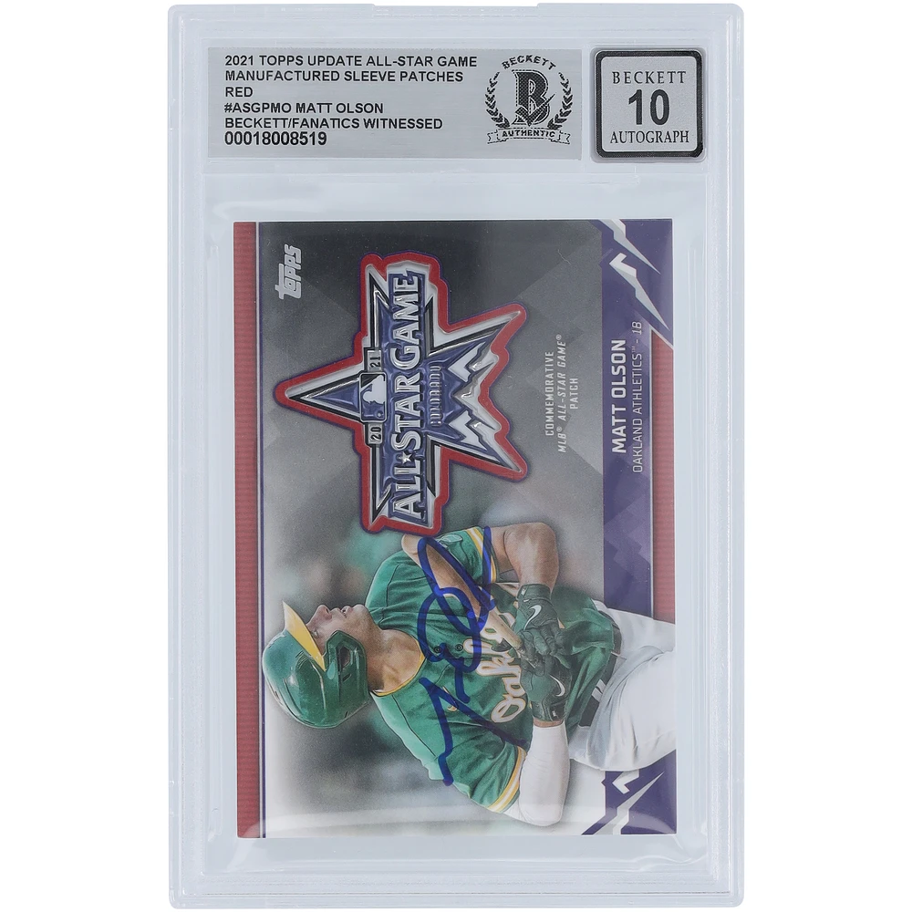 Matt Olson Oakland Athletics Autographed 2021 Topps Update All-Star Game Relic Red #ASGP-MO #8/10 Beckett Fanatics Witnessed Authenticated 10 Card