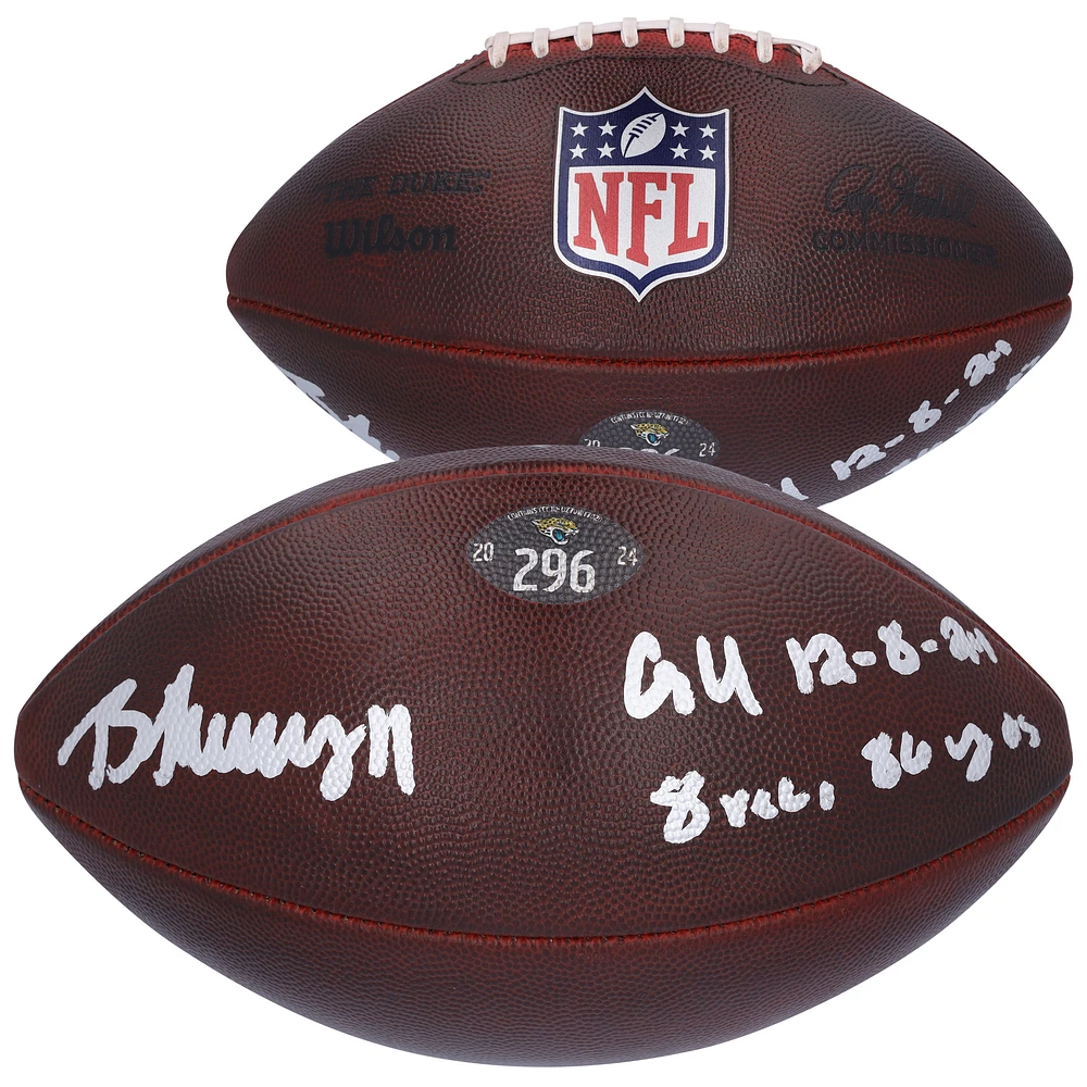 Brian Thomas Jr. Jacksonville Jaguars Autographed Game-Used Football vs. Tennessee Titans on December 8, 2024 with Multiple Inscriptions - #296