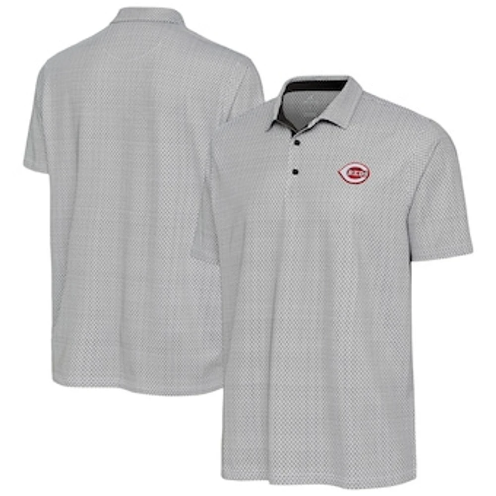 Men's Antigua Black/White Cincinnati Reds Intersect Polo