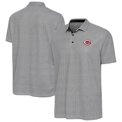 Men's Antigua Black/White Cincinnati Reds Intersect Polo