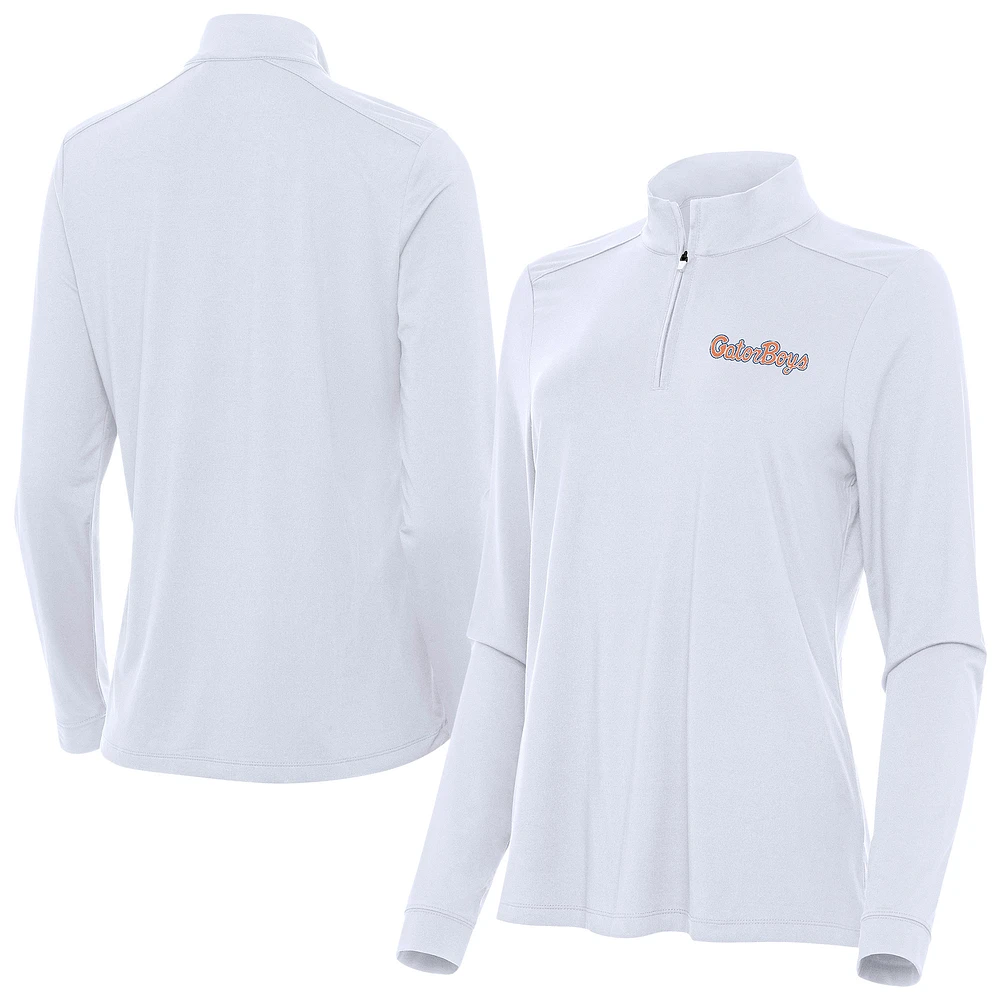 Women's Antigua White Florida Gators GatorBoys Intent Quarter-Zip Pullover