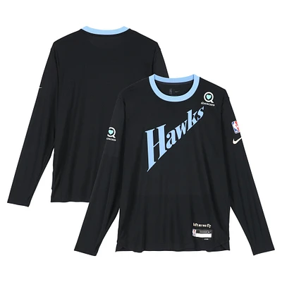 Zaccharie Risacher Atlanta Hawks Player-Worn Black Nike City Edition Long Sleeve T-Shirt from the 2024-25 NBA Season - Size LT