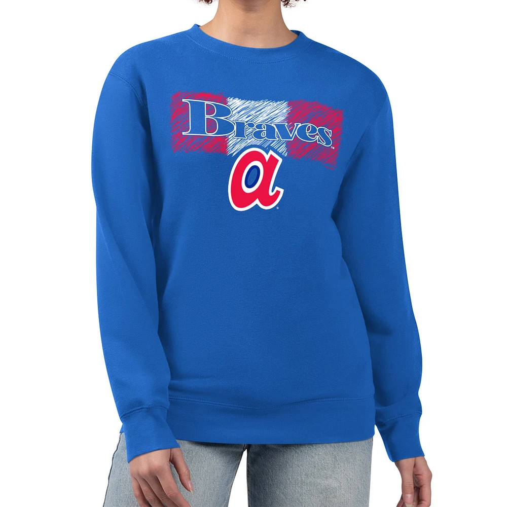 Women's Starter Royal Atlanta Braves Team Color Shading Fleece Pullover Sweatshirt