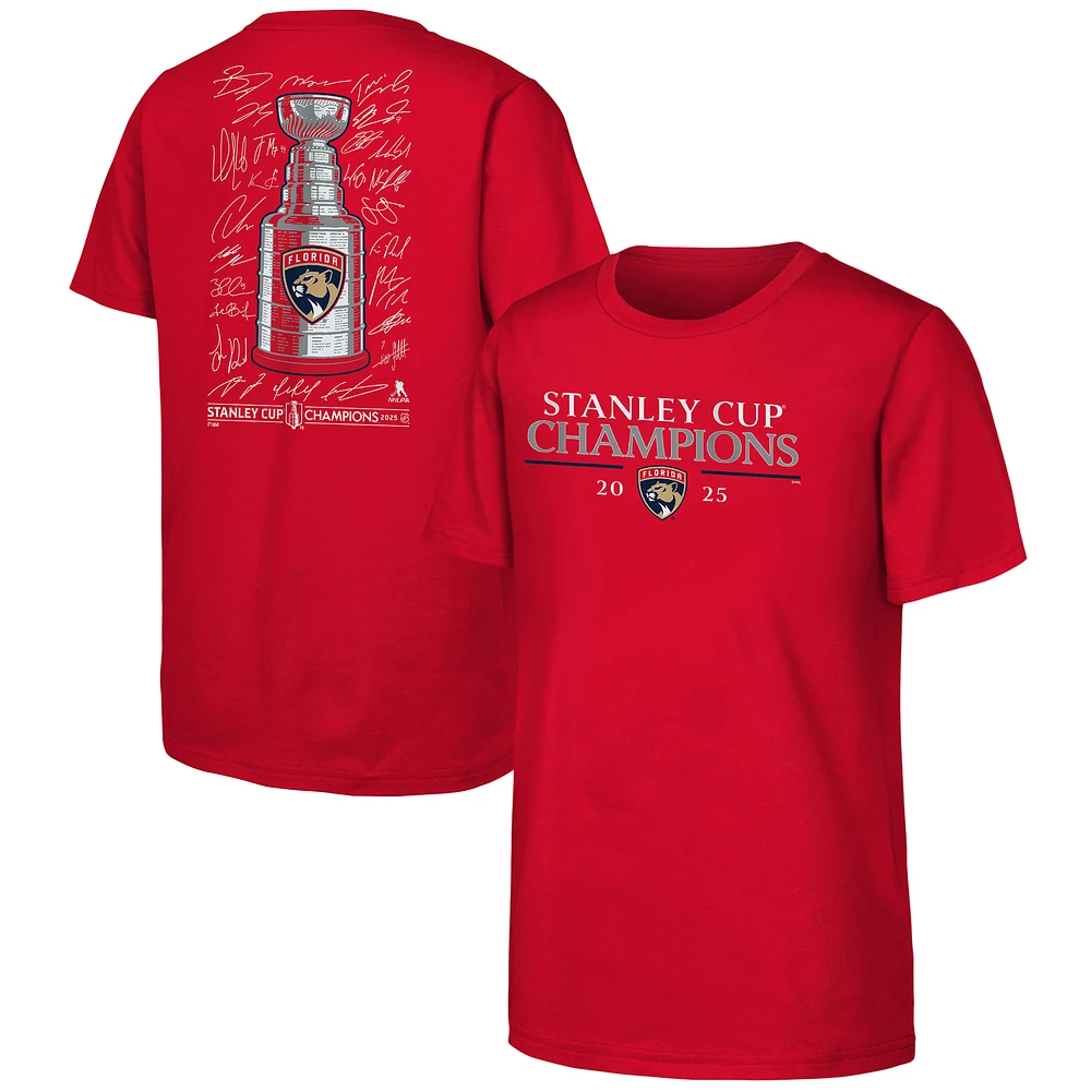 Youth Fanatics Red Florida Panthers 2025 Stanley Cup Champions Signature Roster T-Shirt