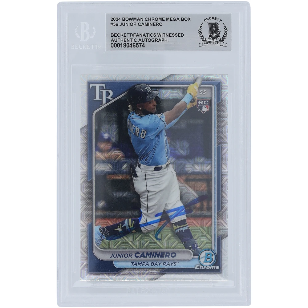 Junior Caminero Tampa Bay Rays Autographed 2024 Bowman Chrome Mega Box #56 Beckett Fanatics Witnessed Authenticated Rookie Card