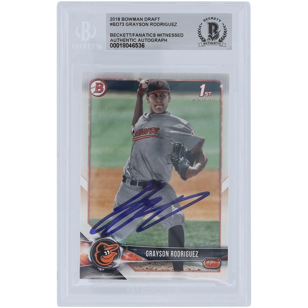 Grayson Rodriguez Baltimore Orioles Autographed 2018 Bowman Draft #BD-73 Beckett Fanatics Witnessed Authenticated Card