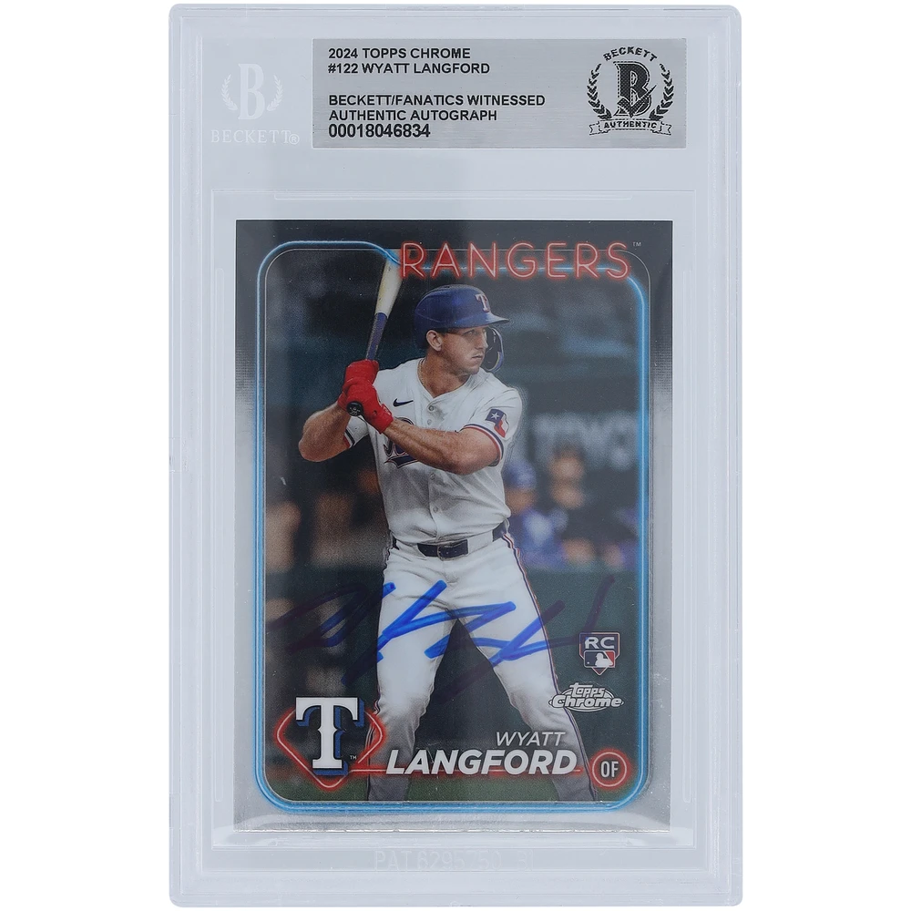 Wyatt Langford Texas Rangers Autographed 2024 Topps Chrome #122 Beckett Fanatics Witnessed Authenticated Rookie Card