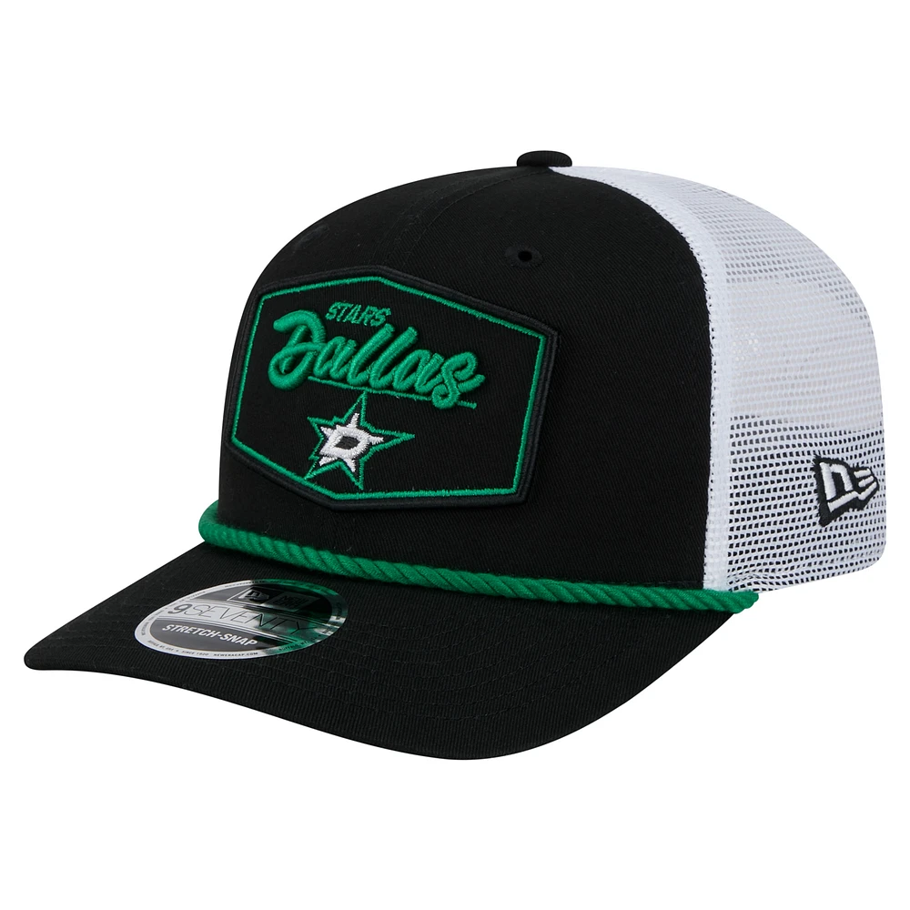Men's New Era Black/White Dallas Stars Team Patch Basic 9SEVENTY Adjustable Trucker Hat