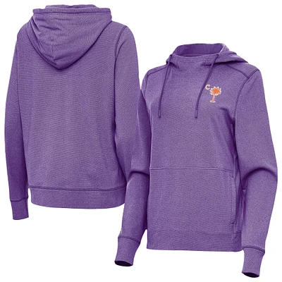 Women's Antigua Heather Clemson Tigers Palmetto Series Justice Pullover Hoodie