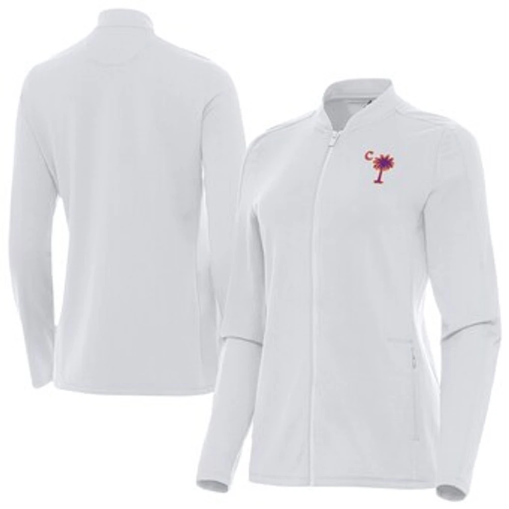 Women's Antigua White Clemson Tigers Palmetto Series Continual Full-Zip Jacket