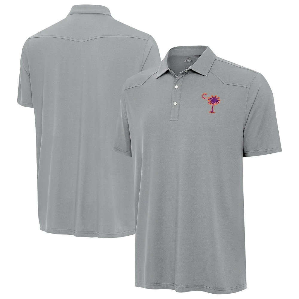 Men's Antigua Gray Clemson Tigers Palmetto Series Western Polo