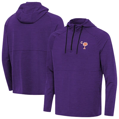 Men's Antigua Heather Purple Clemson Tigers Palmetto Series Spikes Quarter-Zip Pullover Hoodie