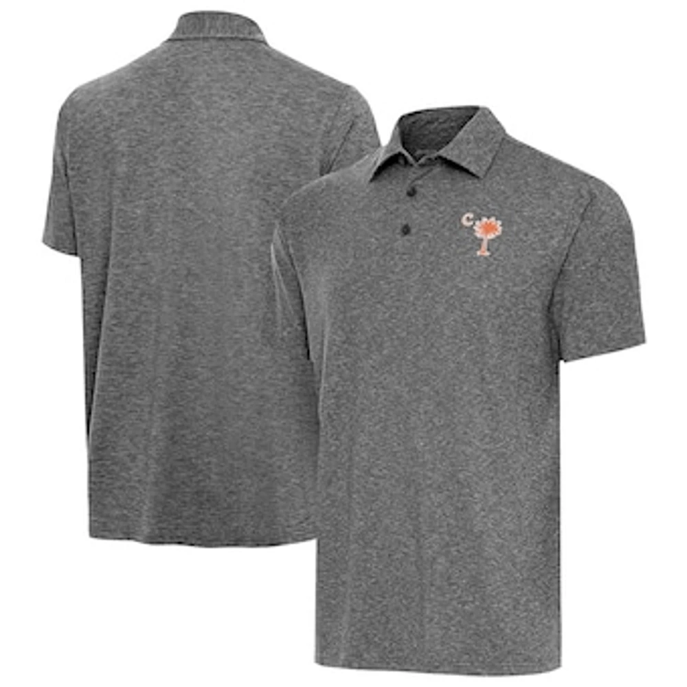 Men's Antigua Heather Black Clemson Tigers Palmetto Series Tall Par 3 Polo