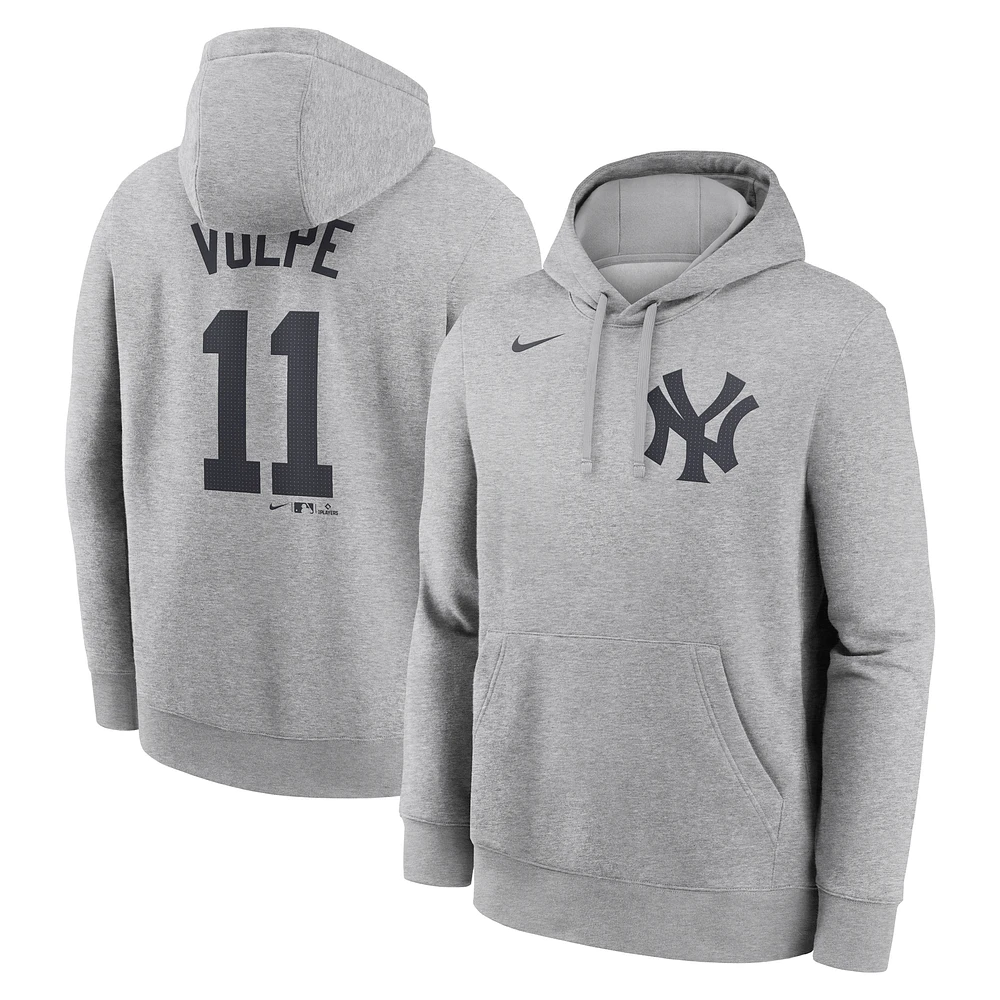 Men's Nike Anthony Volpe Heather Gray New York Yankees Player Name & Number Club Fleece Pullover Hoodie