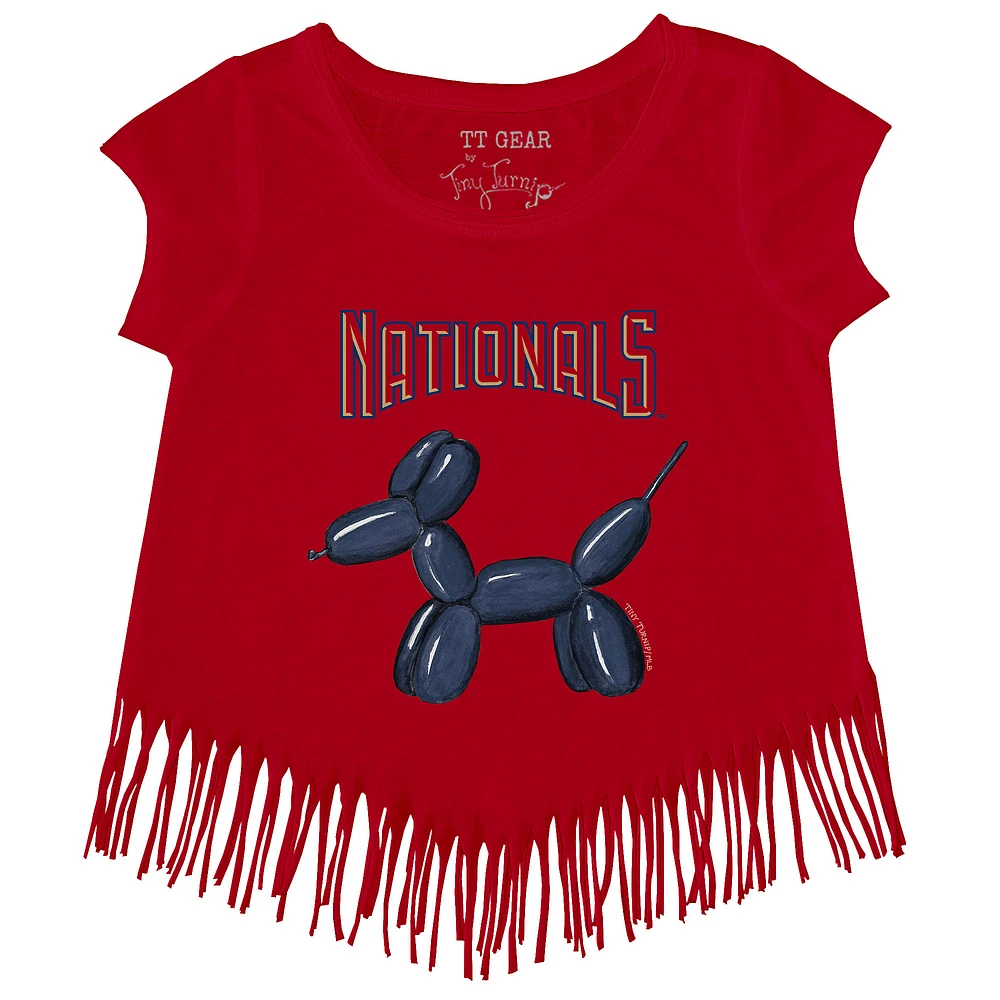Girls Toddler Tiny Turnip Red Washington Nationals Balloon Dog Fringe T-Shirt
