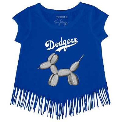 Girls Toddler Tiny Turnip Royal Los Angeles Dodgers Balloon Dog Fringe T-Shirt