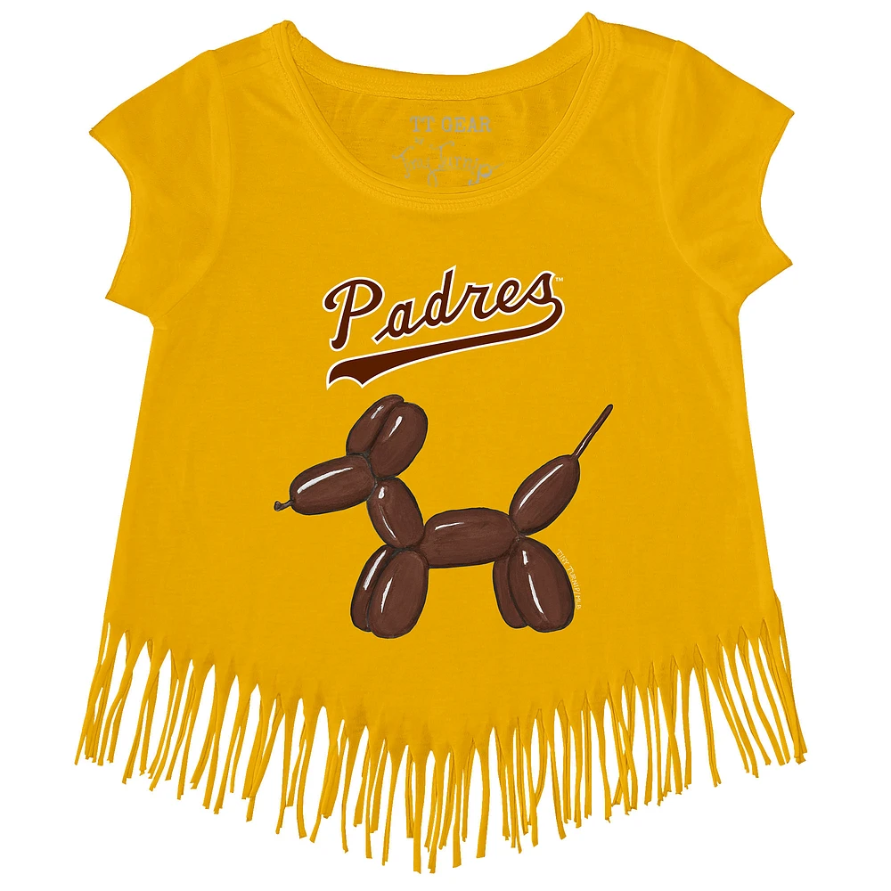 Girls Toddler Tiny Turnip Gold San Diego Padres Balloon Dog Fringe T-Shirt