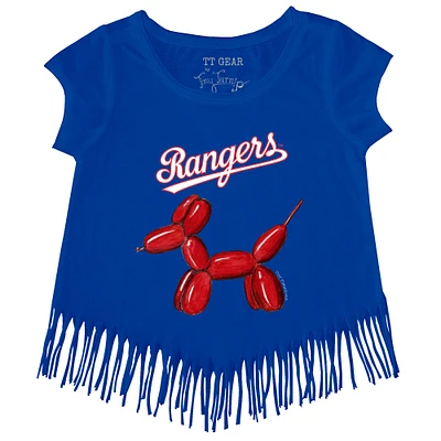 Girls Toddler Tiny Turnip Royal Texas Rangers Balloon Dog Fringe T-Shirt
