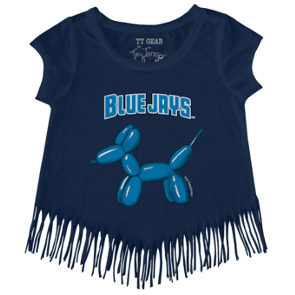 Girls Toddler Tiny Turnip Navy Toronto Blue Jays Balloon Dog Fringe T-Shirt