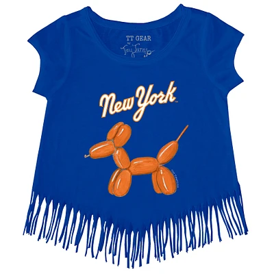 Girls Toddler Tiny Turnip Royal New York Mets Balloon Dog Fringe T-Shirt