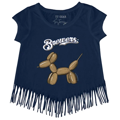Girls Toddler Tiny Turnip Navy Milwaukee Brewers Balloon Dog Fringe T-Shirt