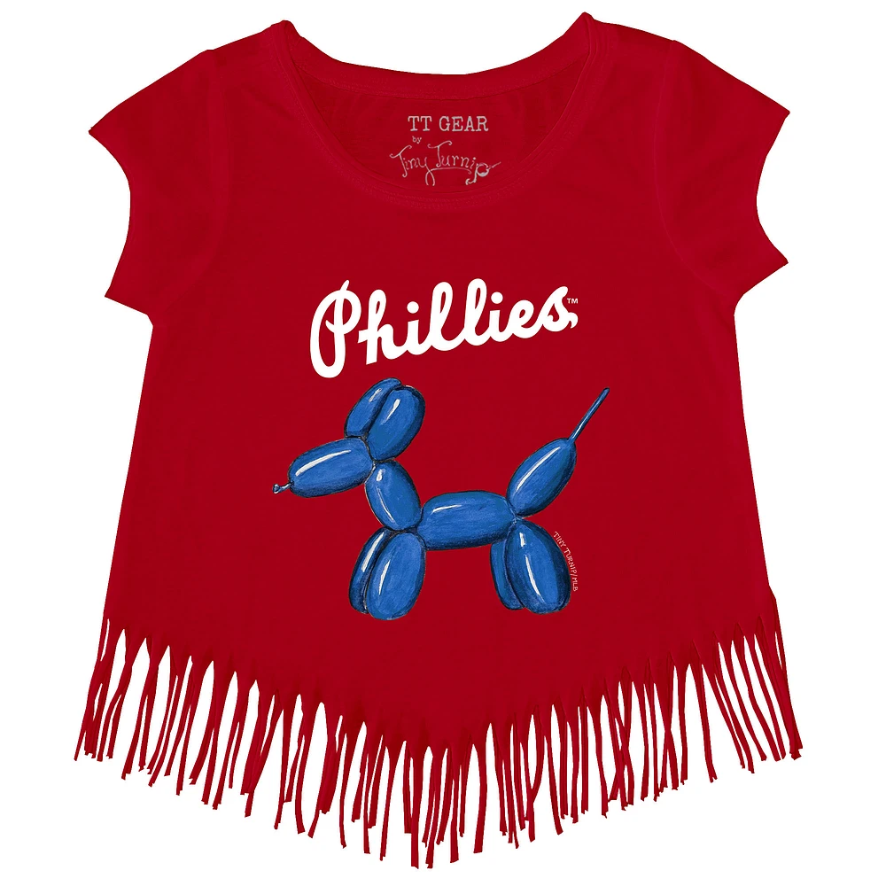 Girls Toddler Tiny Turnip Red Philadelphia Phillies Balloon Dog Fringe T-Shirt