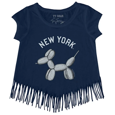 Girls Toddler Tiny Turnip Navy New York Yankees Balloon Dog Fringe T-Shirt